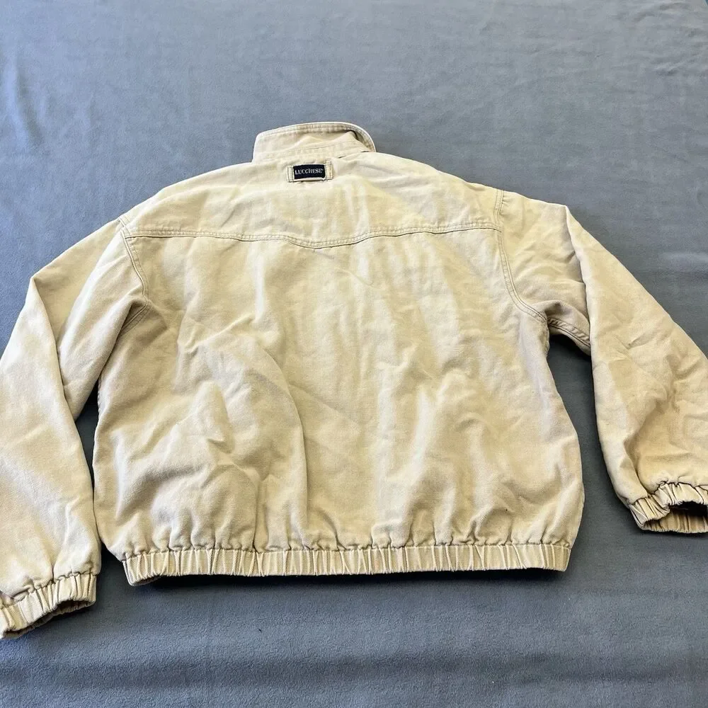Vtg Lucchese Jacket Mens XL 1883 Original Canvas Bomber Tan Western Cowboy